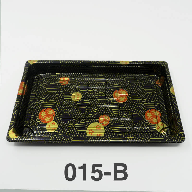 015-B 长方形黑色塑料寿司盘底(非套装) 8 1/2 X 5 1/4 X 5/8 - 1000个/箱- EZ100.com