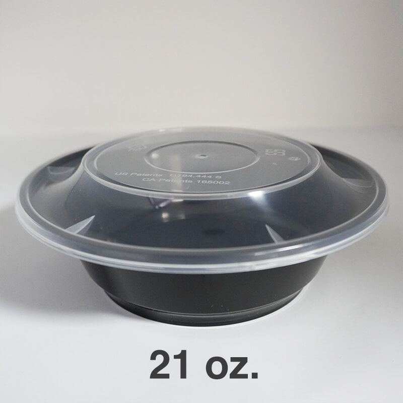  AmerCare 7 Inch Round Black Plastic Containers with