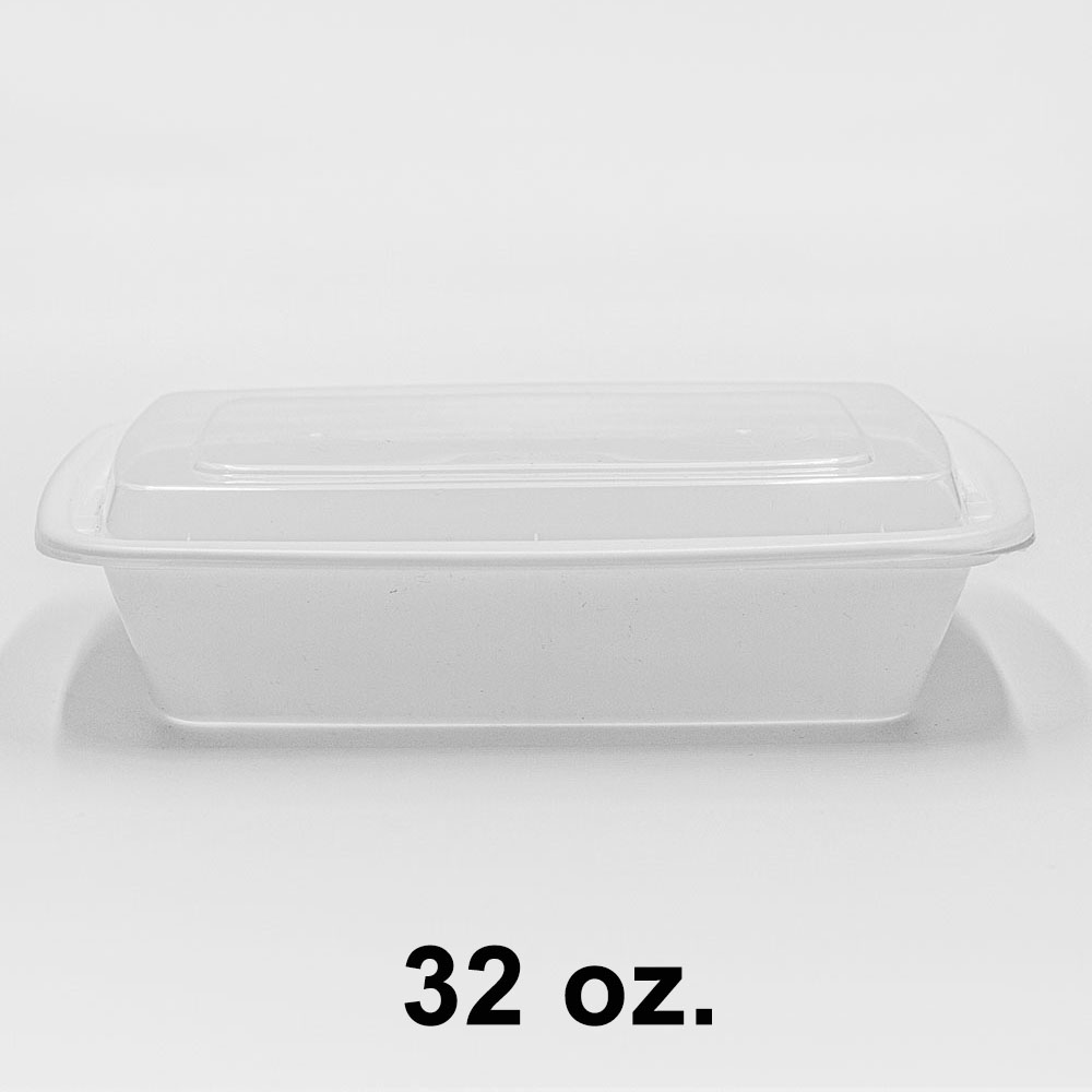 32 oz. Rectangular White Plastic Container Set (878) - 150/Case 