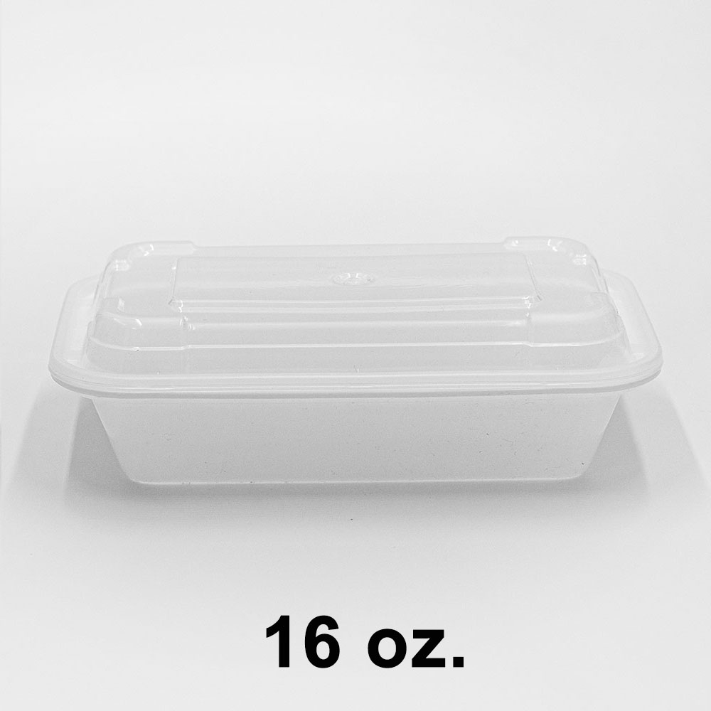 RE-16, HD 16oz Microwaveable White Rectangular To Go Container W/ Lid