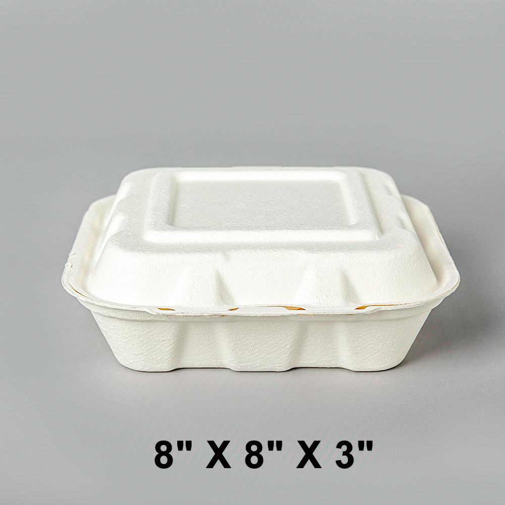 Square White Plastic 3-Compartment Hinged Food Container 8 X 8 X