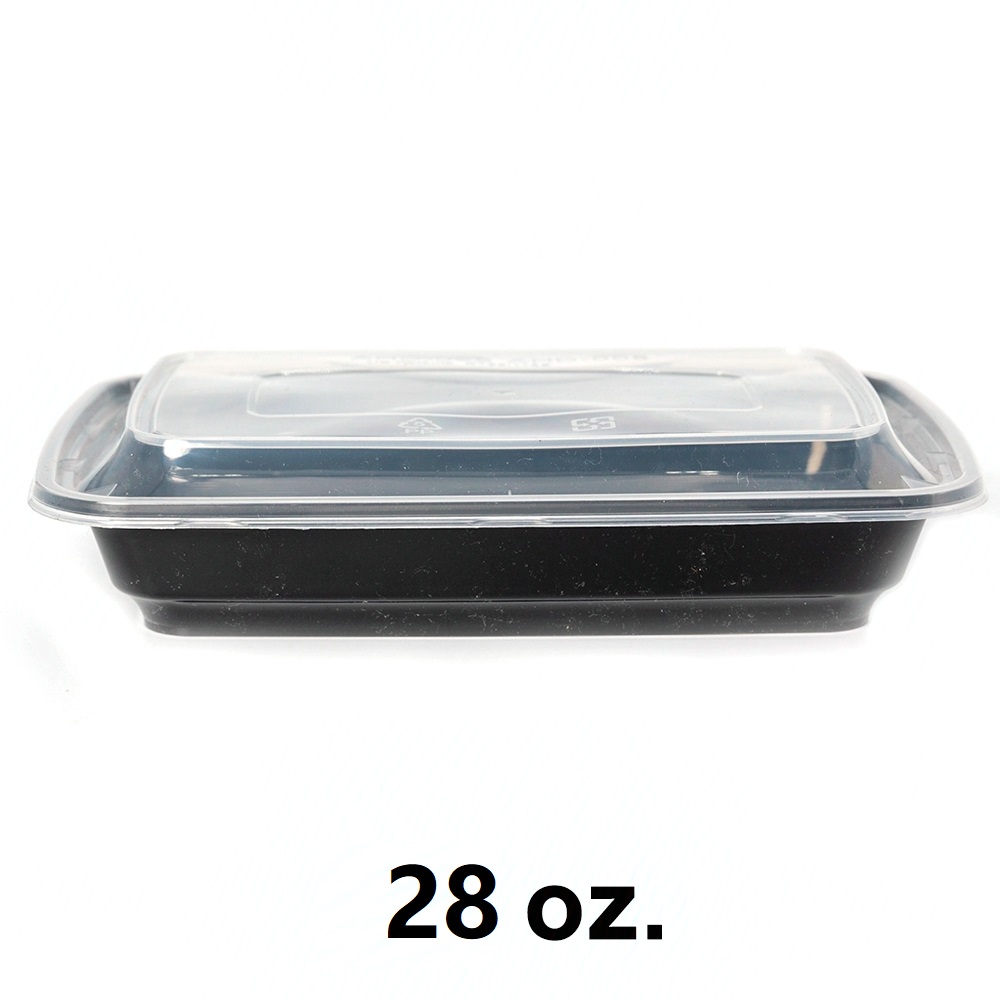 28 oz Plastic To Go Containers with Lids Black 150 Set