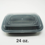 24 oz. Rectangular Black Plastic Deli Container Set - 150/Case