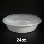 24 oz. 圆形白色塑料餐盒套装 - 150套/箱