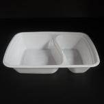 30 oz. 长方形白色塑料两格餐盒套装 - 150套/箱