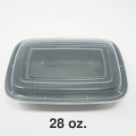 28 oz. Rectangular Heavy Duty Black Plastic Food Container Set - 150/Case