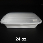24 oz. 长方形加厚白色塑料餐盒套装 (7038) - 150套/箱
