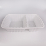 30 oz. 长方形白色塑料两格餐盒套装 (8288) - 150套/箱