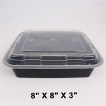 SR 8" X 8" 正方形黑色塑料餐盒套装 (8148) - 150套/箱