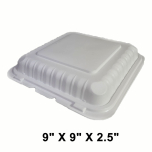 Heavy Duty Square White Plastic 1-Compartment Hinged Food Container 9" X 9" X 2.5" - 150/Case 