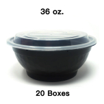 [Bulk 20 Cases] 36 oz. Round Black Plastic Container Set - 150 Set/Case