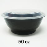 FH 50 oz. Round Black Plastic Deli Container With Clear Dome Lid - 150/Case