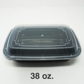 38 oz. Rectangular Black Plastic Deli Container Set - 150/Case