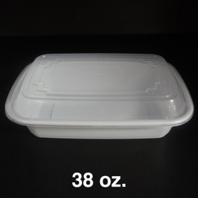 38 oz. Rectangular White Plastic Deli Container Set - 150/Case