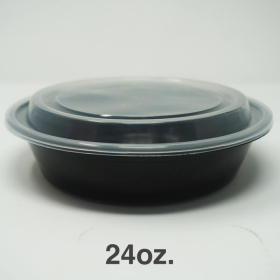 24 oz. Round Black Plastic Deli Container Set - 150/Case