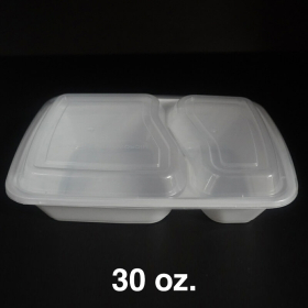 30 oz. 2 Comp. Rectangular White Plastic Deli Container Set - 150/Case