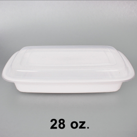 28 oz. Rectangular Heavy Duty White Plastic Food Container Set - 150/Case