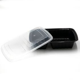 30 oz. 长方形黑色塑料两格餐盒套装 (8288) - 150套/箱