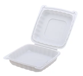 Heavy Duty Square White Plastic 1-Compartment Hinged Food Container 9