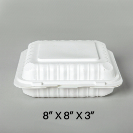 Square White Plastic 3-Compartment Hinged Food Container 8 X 8 X 3 -  150/Case 